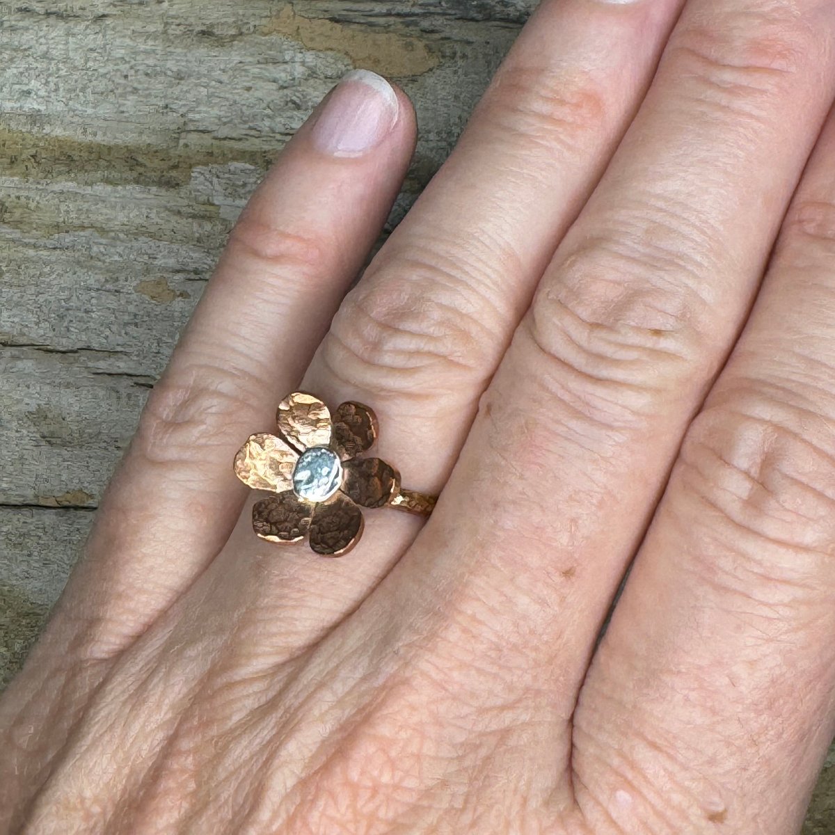 “Alice” Handmade Copper Brass and Sterling Silver Floret Statement Ring