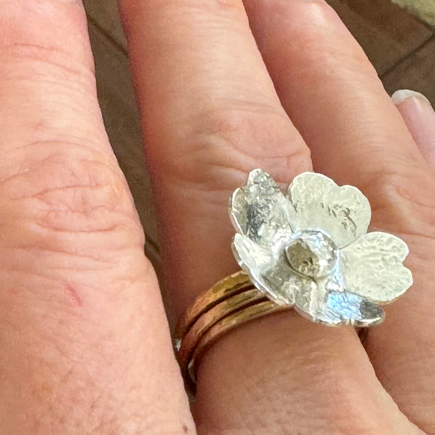 “Elise” Handmade Sterling Silver and Brass Floret Statement Ring