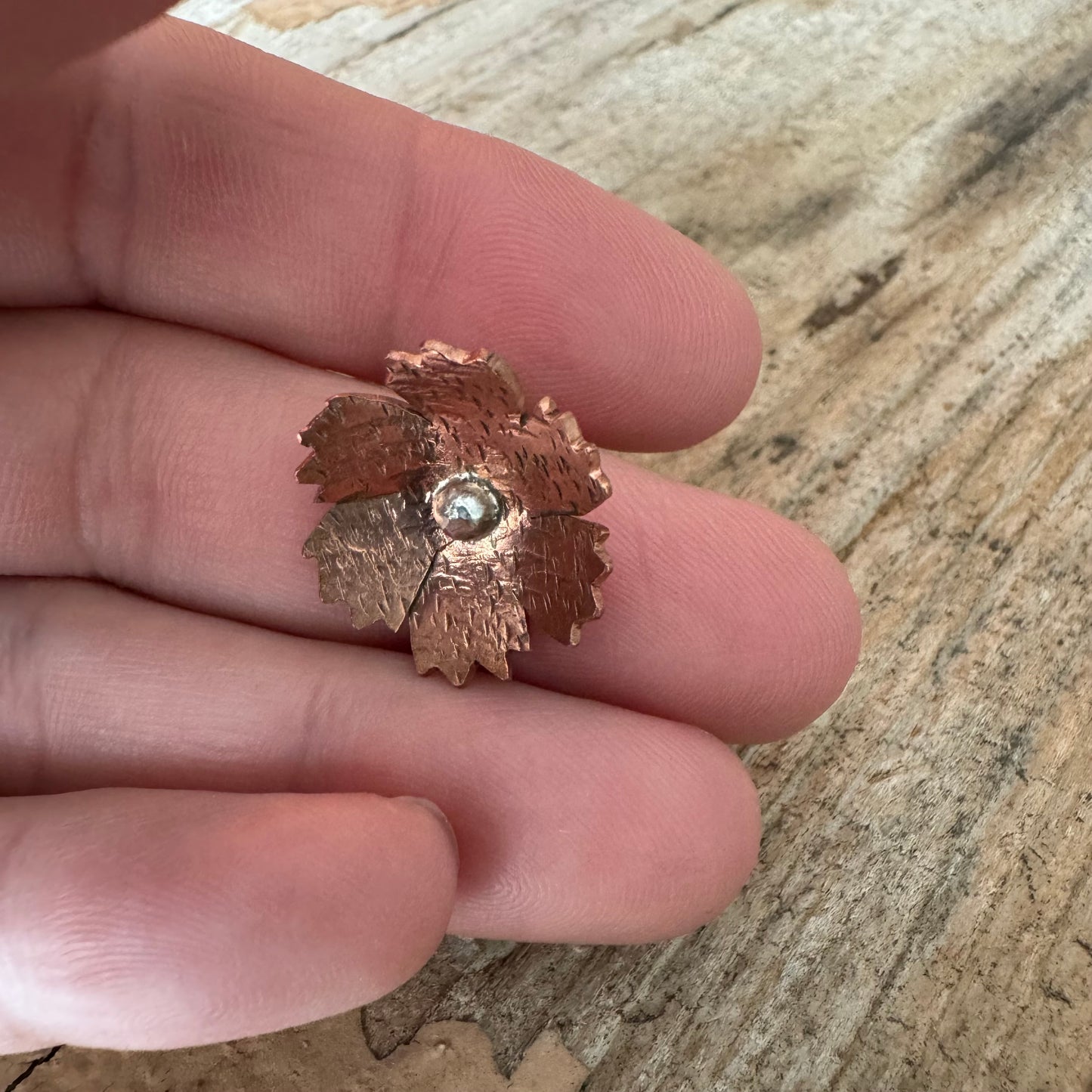 “Nelly” Handmade Copper and Sterling Silver Floret Statement Ring with Custom Band