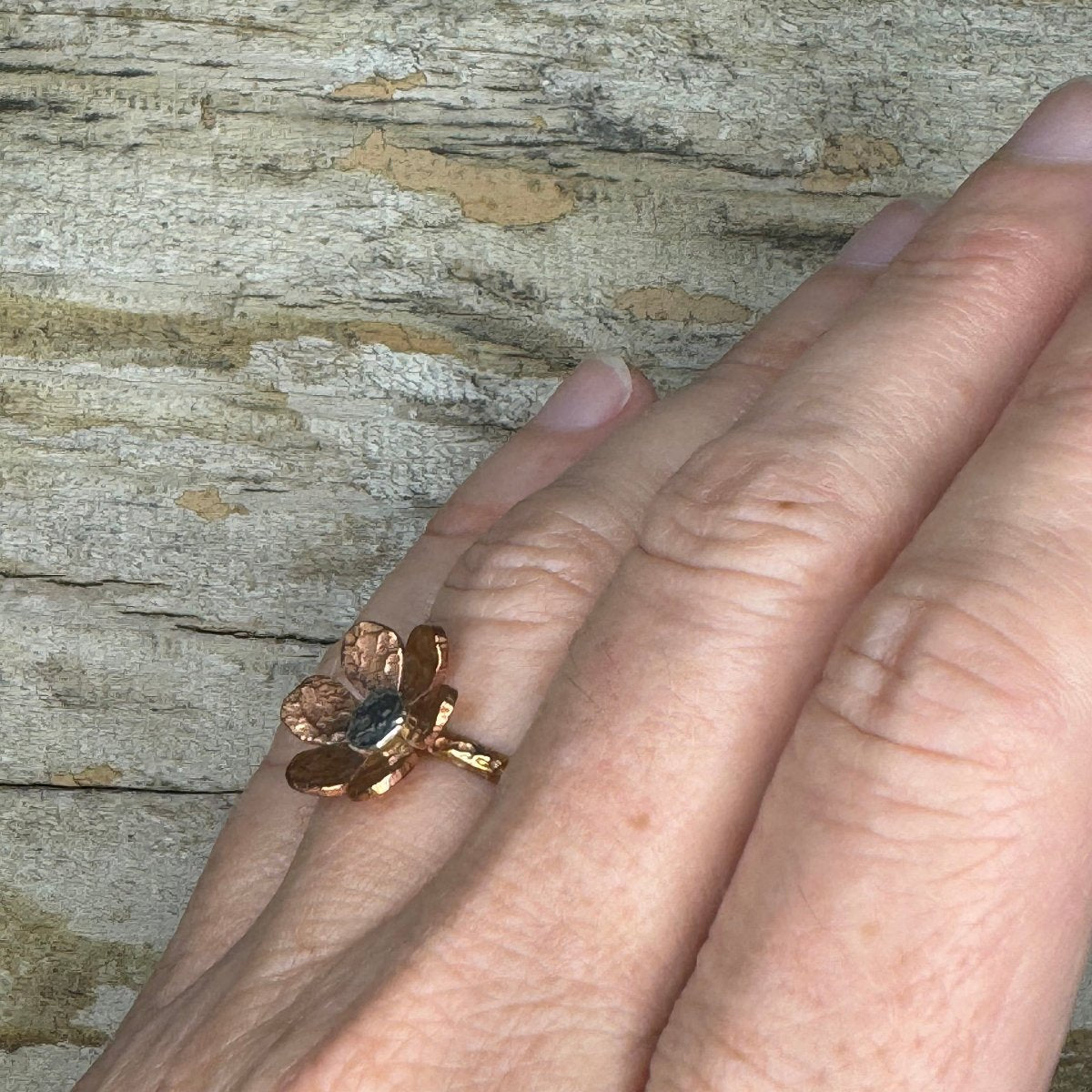 “Alice” Handmade Copper Brass and Sterling Silver Floret Statement Ring