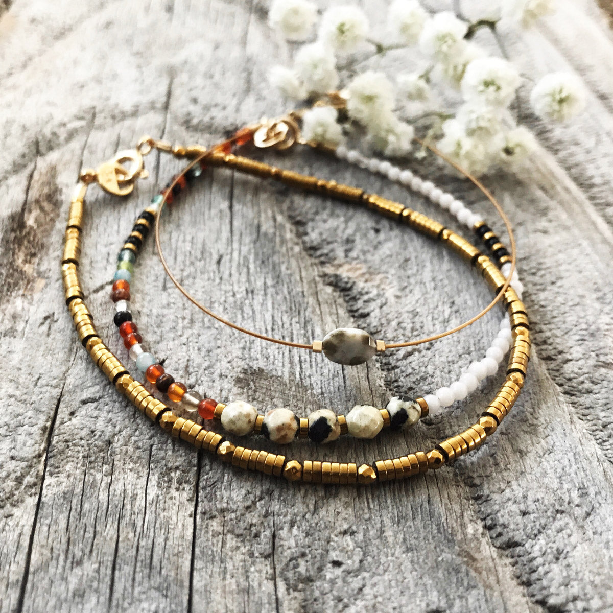 Jasper, Hematite, Agate Gemstone Beaded Bracelets | Narrow-Gauge Designs