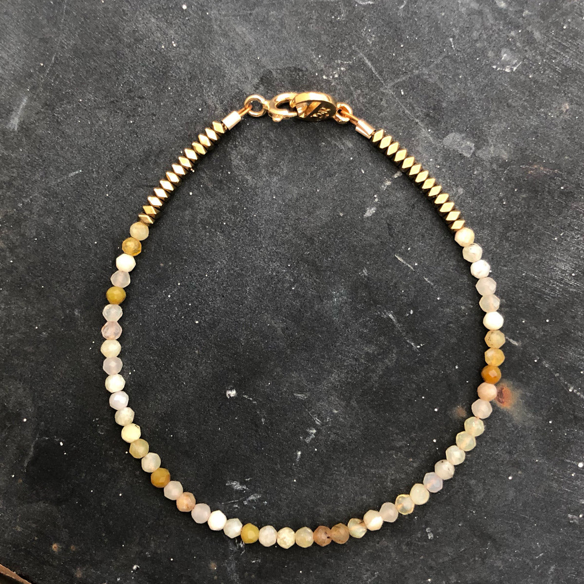 Yellow Opal, Hematite Gemstone Beaded Bracelet "Lucky Boy" | Narrow-Gauge Designs